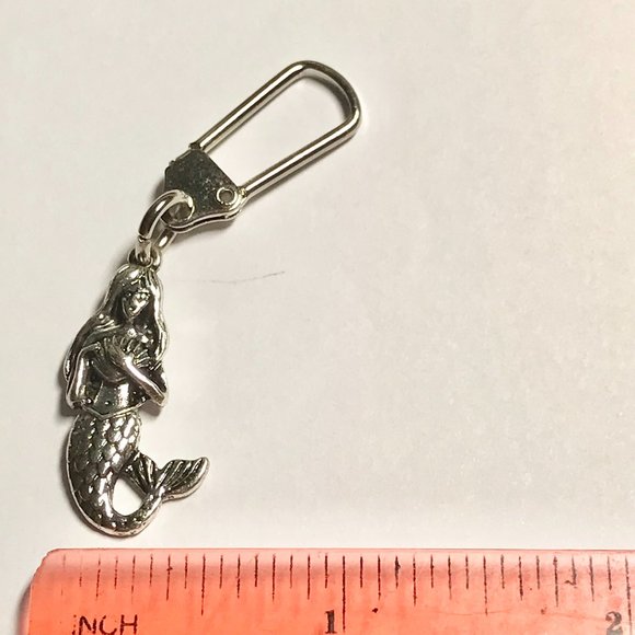 Mermaid Zipper Pull Purse Charm Keychain Backpack Silver Tone Metal Island Beach - Picture 7 of 7